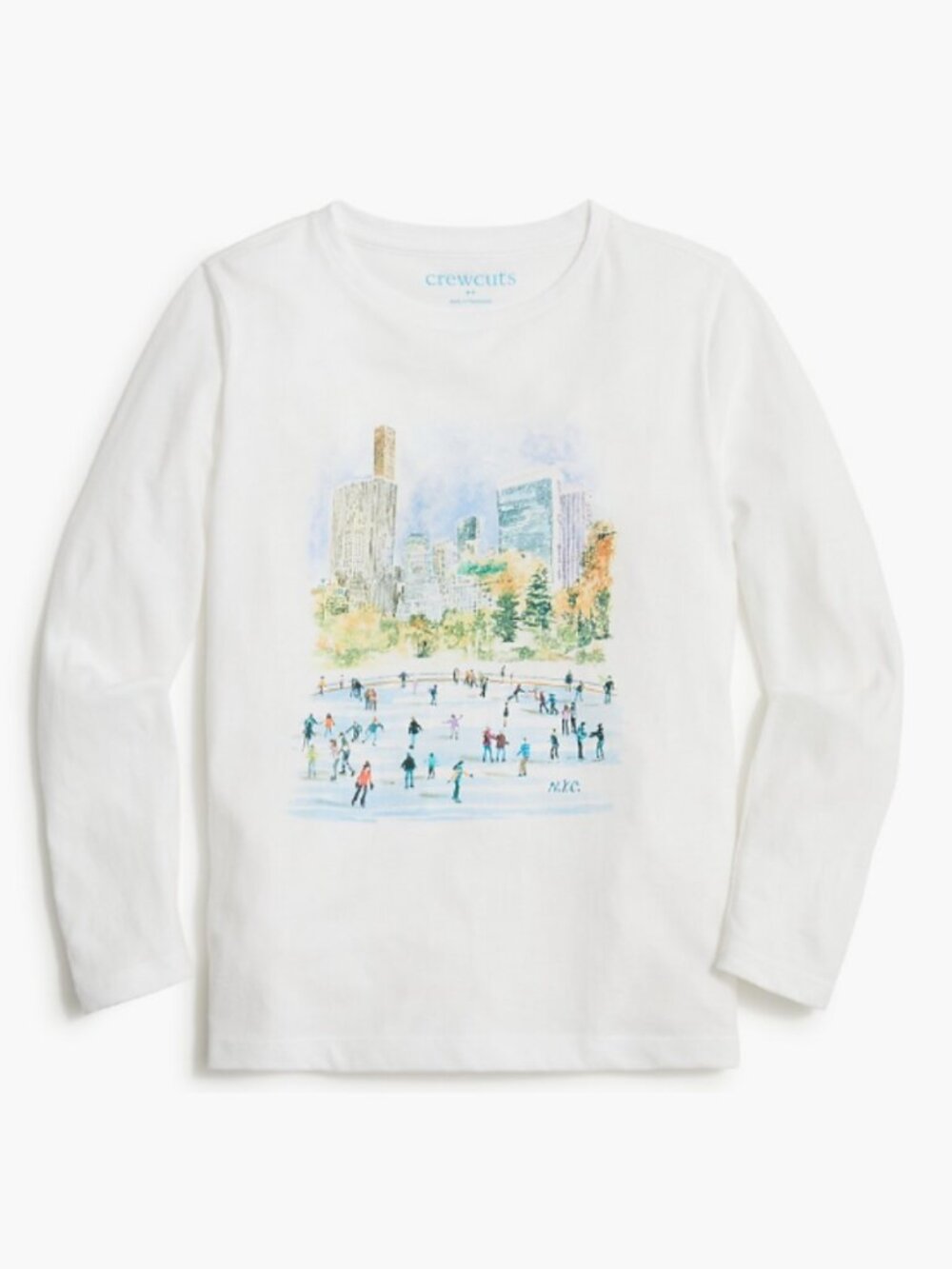 J. Crew Factory Crewcuts Girls' Long Sleeve Ice Skating Tee NWT White XS (4-5)